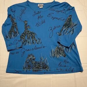 Vintage Y2K Safari 3/4 Sleeve Blue Blouse Size M